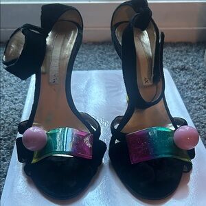 Christian Lacroix 37.5 Black Multicolor Women's Heels fun cute missing heel cap